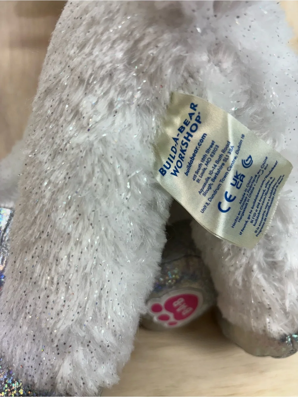 Build A Bear Workshop Sparkling White GLISTEN REINDEER with Blue Bow
